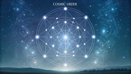 Cosmic order geometric pattern in a serene celestial void with bright starry sky
