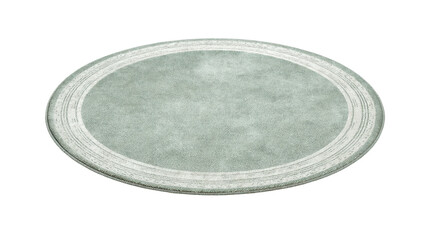 Oval area rug in sage green color with subtle texture and white border, creating a soft accent for contemporary home interiors, isolated with a transparent background, png