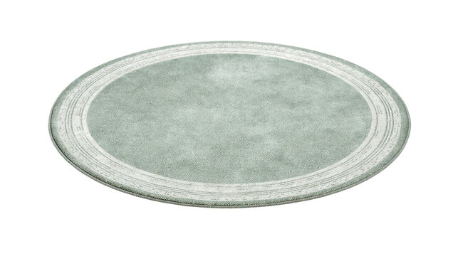 Oval area rug in sage green color with subtle texture and white border, creating a soft accent for contemporary home interiors, isolated with a transparent background, png