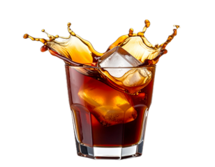Iced coffee splashing in a glass isolated on transparent background