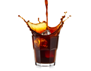 Iced coffee splashing in a glass isolated on transparent background