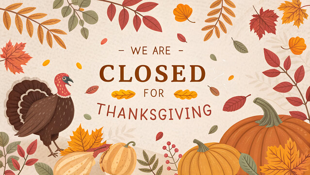 We Are Closed for Thanksgiving Sign 2025