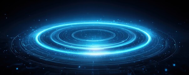 AI Governance Framework Concept. A glowing blue circular pattern with intricate designs, set against a dark background, suggesting a futuristic digital technology theme.