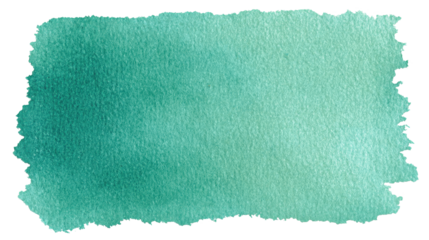 Watercolor paint stroke featuring varying shades of teal and green, providing a textured abstract element with jagged edges, presented on a transparent background, png
