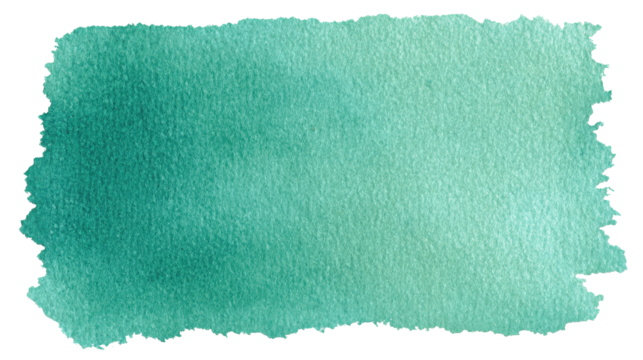 Watercolor paint stroke featuring varying shades of teal and green, providing a textured abstract element with jagged edges, presented on a transparent background, png - Powered by Adobe