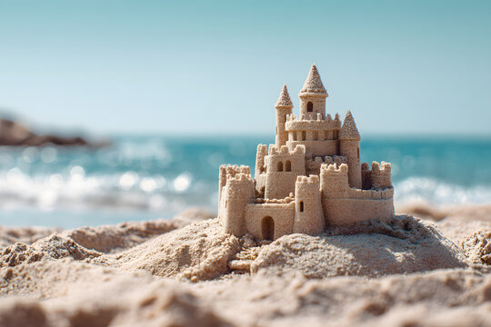 A sand castle against the backdrop of the Cote d'Azur