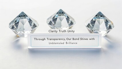 Three precisely cut translucent crystal shards symbolizing clarity, truth, and unity on a white background.