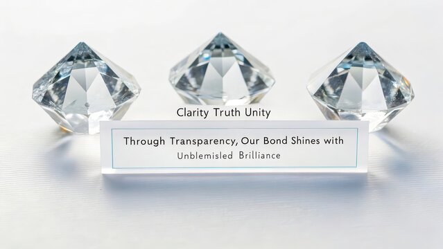 Three precisely cut translucent crystal shards symbolizing clarity, truth, and unity on a white background.