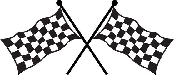 Crossed checkered race flags representing motorsport finish line for car rally Finish line symbol for motorsport and auto race Vector graphic illustration