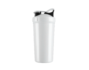 White protein shaker bottle for fitness isolated on transparent background