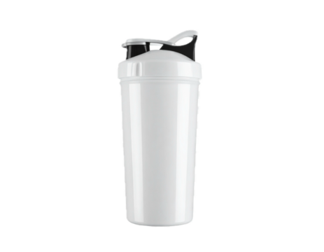 White protein shaker bottle for fitness isolated on transparent background