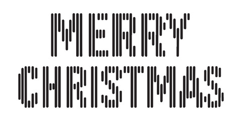 Merry Christmas greeting text in a modern, stylized font made of vertical black stripes on a white background.