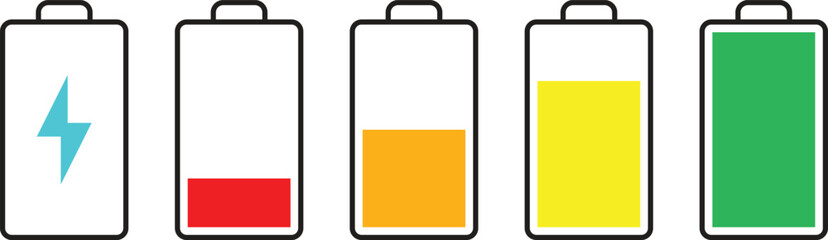 Battery Level Indicator Vector Set: Charge Status, Full to Low