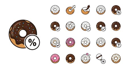 Collection of assorted donuts with a chocolate donut and percentage sign