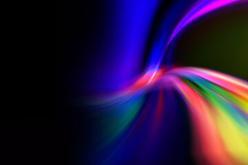 Modern bright abstract dynamic line wave curve soft light gradient neon colorful rainbow on black background design for graphics pattern web illustration technology digital backdrop wallpaper poster