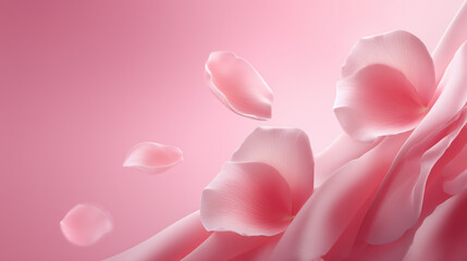 Pink Rose Petals with Floating Petal on Pink Background
