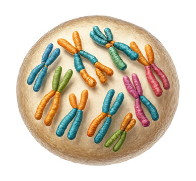 Prophase I cell with condensed chromosomes forming tetrads and visible pairing.