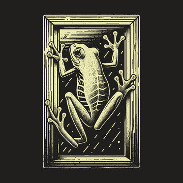 Artistic Frog Inside a Wooden Frame Illustration.