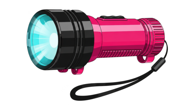 Illustration of a pink flashlight isolated on transparent background