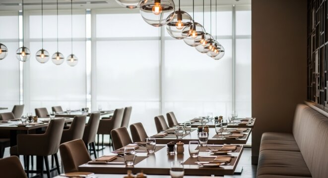 Elegant dining room setting with warm lighting and modern chairs for a sophisticated meal