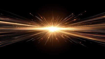 Blazing central burst of light sends golden rays outward on a dark expanse