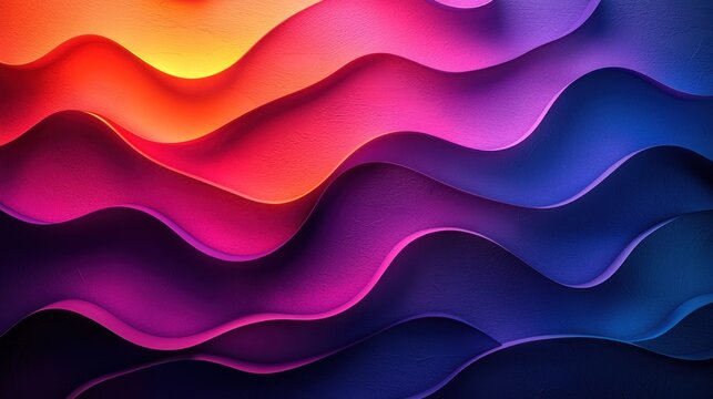 Abstract wavy layers of textured surfaces in warm orange to cool blue gradient