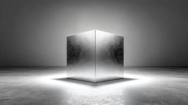 Metal cube with textured surface symbolizes stability and strength for the stock market, finance, and investments