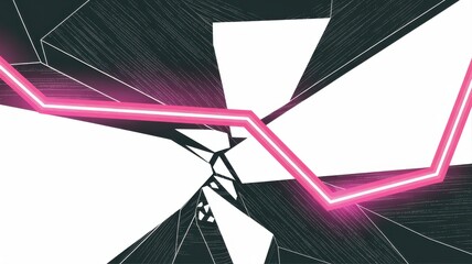 Dynamic abstract geometric background with vibrant neon pink lines and sharp dark angles, perfect for modern tech concepts and futuristic designs.
