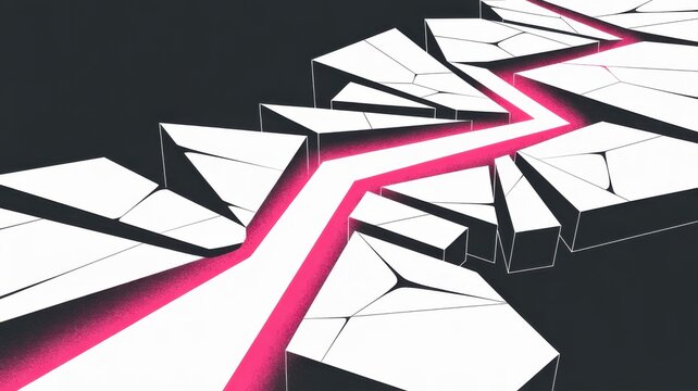 Dynamic abstract geometric pathway glowing with vibrant pink energy, representing innovation and future progress in modern design