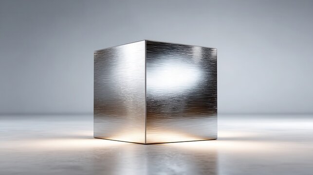 Metal cube with textured surface symbolizes stability and strength for the stock market, finance, and investments