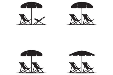 Minimalist illustration of beach umbrellas lounge chairs and summer relaxation