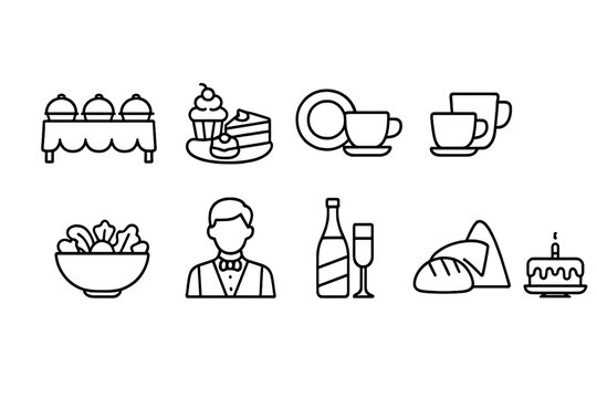 Catering and food linear icon set for restaurants, chefs, and event planners