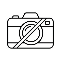 No camera outline icon with diagonal strike through it, symbolizing no photography allowed or forbidden
