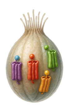 Taste cell featuring visible G protein-coupled receptors.