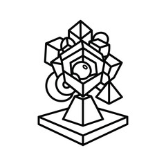Abstract geometric modern sculpture line art illustration featuring diverse shapes and forms on a minimalist base