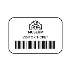 Museum visitor ticket icon with barcode, entrance pass symbol, gallery admission vector illustration art