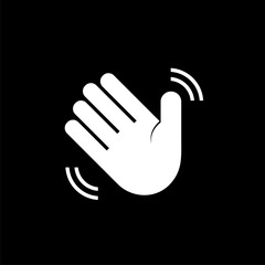 Hand waving hello icon isolated on black background