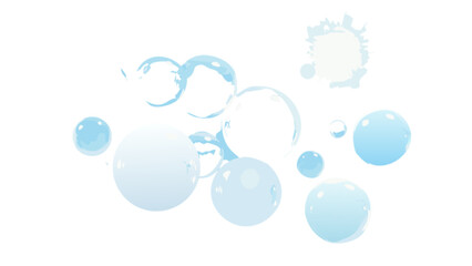 A collection of translucent light blue spheres and partial circles floating on a white background view