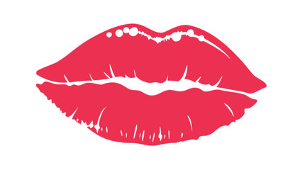 Illustration of a red lipstick kiss mark with glossy highlights on a white background design element