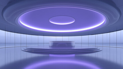 Purple Futuristic Display Space with Circular Neon Lights
