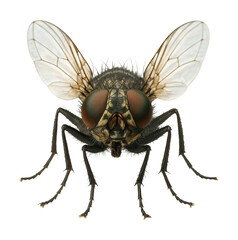 Adult fly featuring compound eyes and shimmering wings.