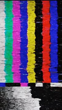 Extreme digital glitching noise breaking down an analog signal creating distorted vibrant bars and interference static broken, high tech, concept