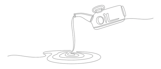 Continuous Line Art of Oil Can Pouring Liquid on Transparent Background Design