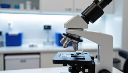 High fidelity microscope in modern laboratory setting with copy space