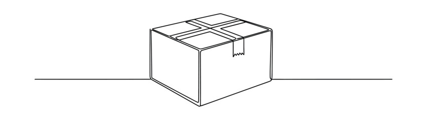 Continuous Line Drawing of Box with Tape on White Background, Minimalist Art
