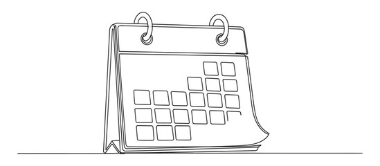 Continuous Line Drawing of Calendar Icon on Transparent Background Reminder Planner