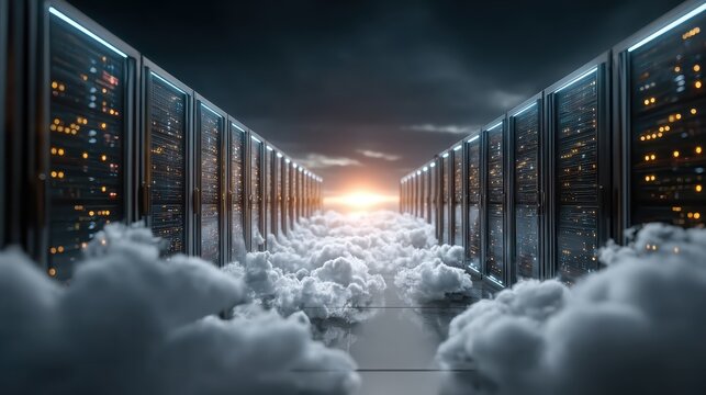 Cloud technology and digital network showing data analysis and complex connections