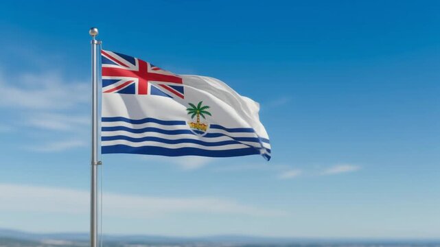Flag of tristan da cunha waving in wind against bright blue sky motion