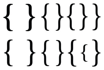 Curly Braces Black Symbols, Multiple Font Sizes, Transparent Background
