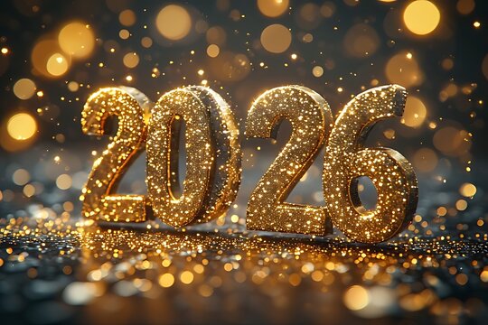 Happy New Year 2026 celebration card with snowflakes and festive fireworks